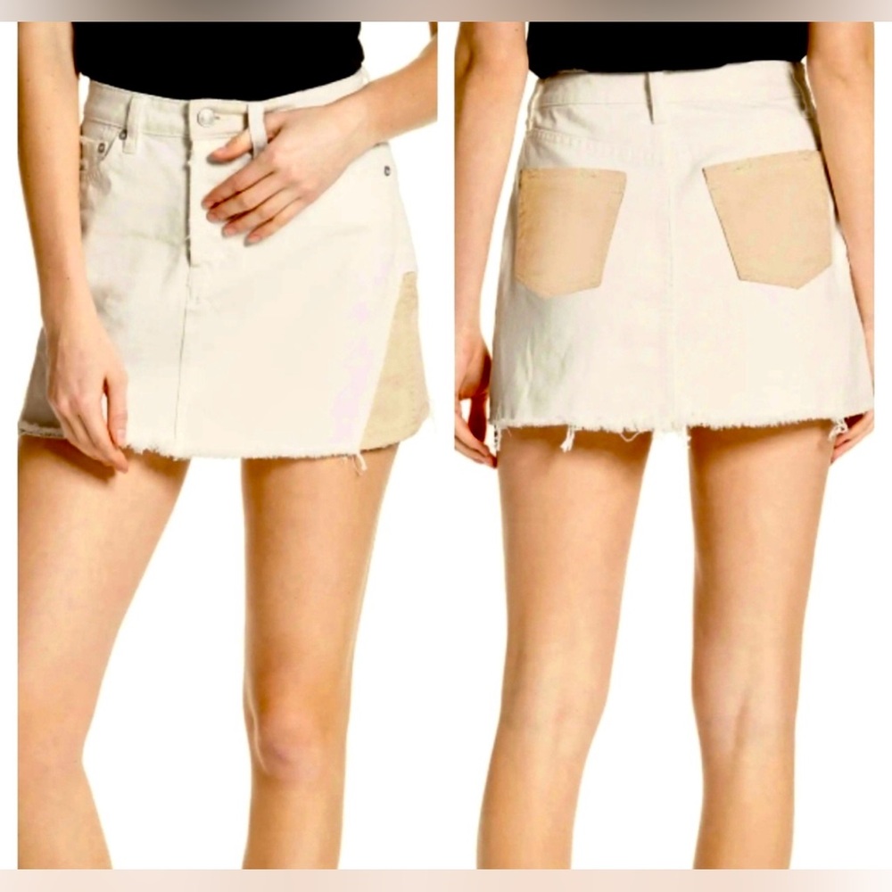 FREE PEOPLE Ivory Patched Denim Mini Skirt NWOT
Size 26
MSRP $78